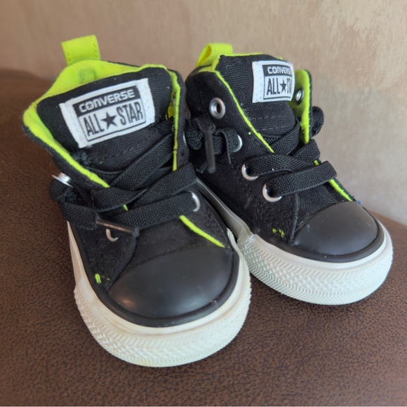 Converse Other - Converse Kids Black and Neon Green Sneakers